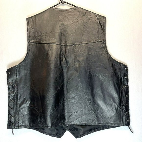 Rocky Ranch Hides Mens 3X Genuine Hog Leather Vest Black Biker Motorcycle Moto - Picture 5 of 6